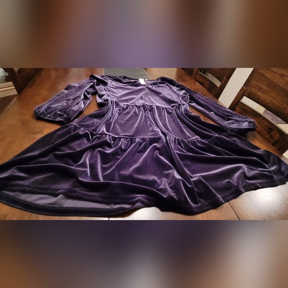 GAP ||  Charcoal Grey Velour Tiered Ruffle Dress - Sz XL Tall